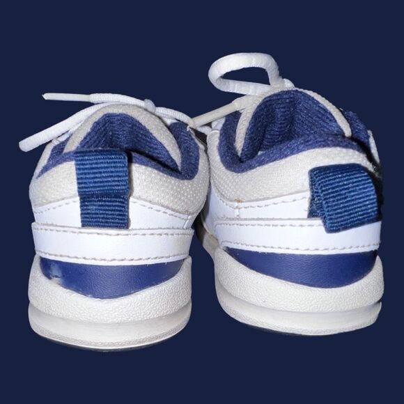 2010 Infant White Leather Blue Swoosh Low Tops Size 3C 325045-141 - Picture 3 of 7